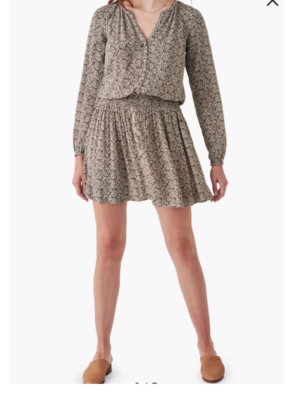 Faherty Montana Floral Long-Sleeve Smocked Waist Dress in leaf batik Size M